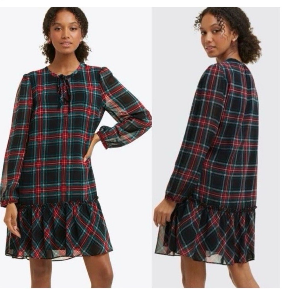 DRAPER JAMES Elegant Plaid Long Sleeve Dress XL